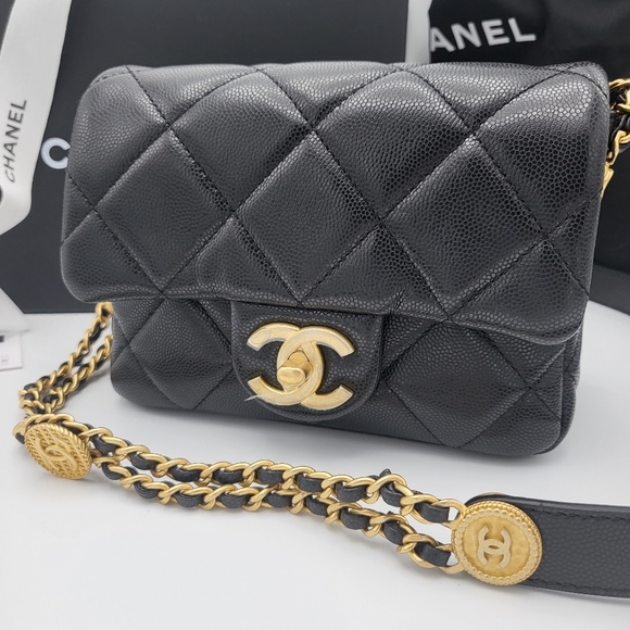 Brand new authentic 22A Chanel twist your button caviar mini flap bag - Picture 6 of 16